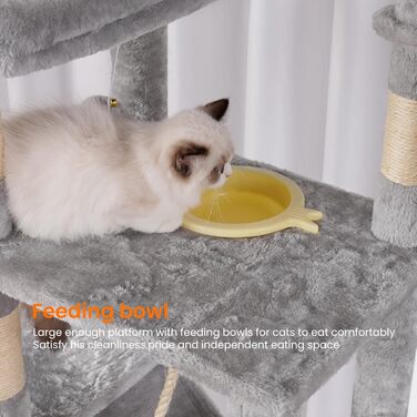 Heybly HCT033G Котячий комплекс, високий багаторівневий драпак з двома м'якими лежаками, будиночком, когтеточкою та великими укриттями, димчасто-сірий