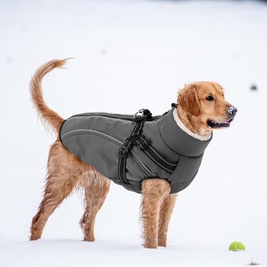 Теплий зимовий одяг для собак Citétoile: куртка з блискавкою, вітрозахисна, з відбиваючими смугами та нагрудником (сірий, M)