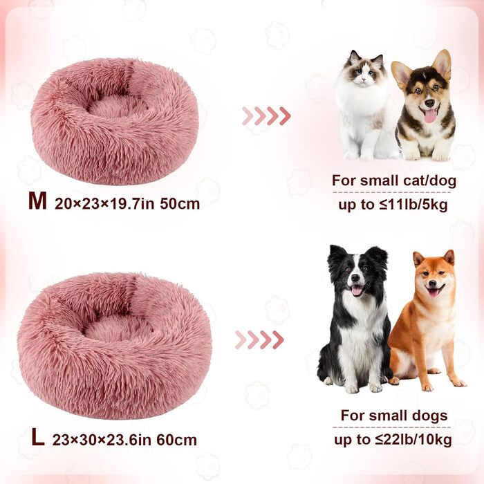 М'яке ліжко для собак та котів, корзина для собак, миється, подушка для собак 70 см, кругла корзинка для собак з плюшу, ліжко для собак та котів, для маленьких, середніх та великих собак, (Д 50 x Ш 50 x В 20 см, Рожевий)