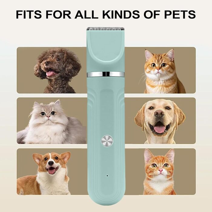 Триммер для собак - набір для догляду за шерстю 4-в-1, акумуляторний, регульовані ножиці для цуценят, зелений