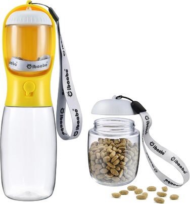 Водяна пляшка для собак Cibaabo з контейнером для корму, портативна миска для води для цуценят, дорожній диспенсер для тварин, аксесуари для собак, необхідні речі для цуценят, Yorkies, Chihuahuas, котів (19oz, #12 Жовтий)