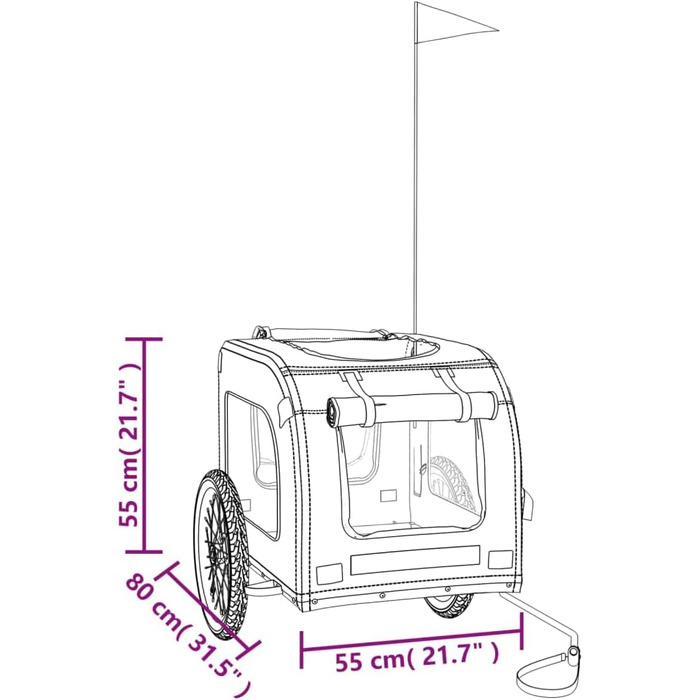 Фургон для собак vidaXL - причіп для собак з відбивачами та прапором, максимальне навантаження 45 кг, зелено-сірий, 69 x 133.5 x 73.5 см