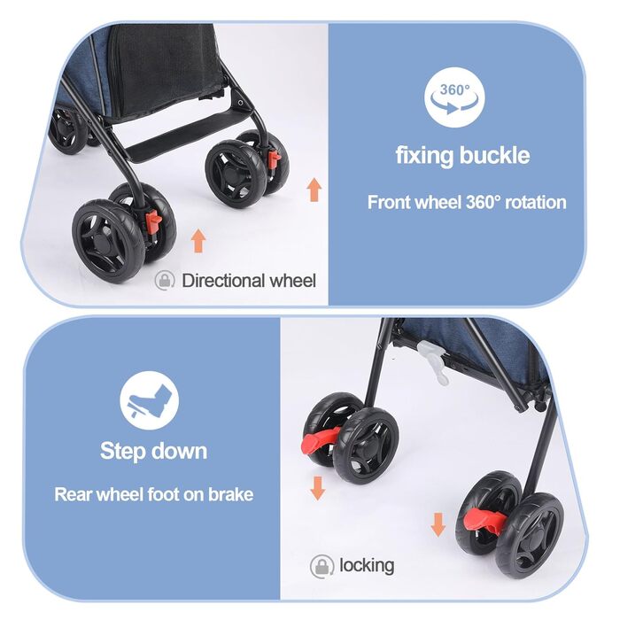 Візок для тварин Wedyvko, переносна модель для собак та котів до 15 кг (темно-зелений, морський блакитний)