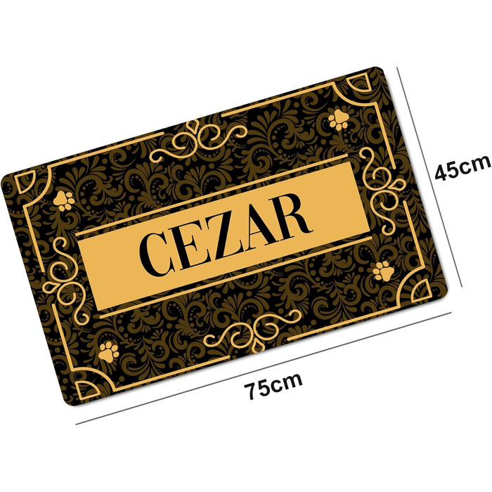 Персоналізована підкладка під миску з іменем Ferocity | Килимок для собак та котів | 45 x 75 см | Гумовий, 4 мм | З мотивом домашнього улюбленця, Vintage [140]