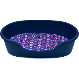 Корзина для собак Adena, 81 x 54 см, блакитна + подушка з сердечками, фіолетова, розмір L (81 x 54 x 24 см)