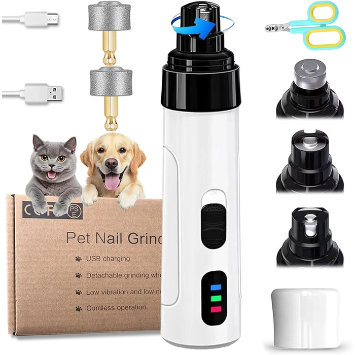 Триммер для собак Orthopfote: безпечний і тихий інструмент для підстригання кігтів з 2 змінними насадками