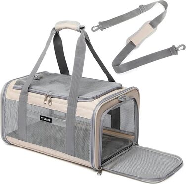 Транспортувальна сумка для котів та маленьких собак, схвалена авіакомпаніями, дихаюча та складна, портативна сумка для подорожей, для бартагамен, цуценят, підвісна сумка, хакі, розмір S