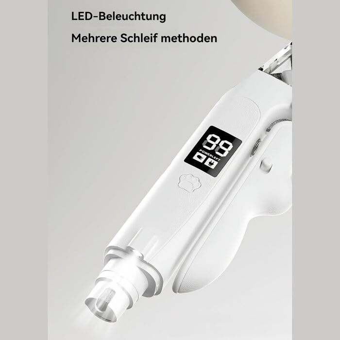 Yagerod Lichtschere Pro: професійна LED-ножиця для грумінгу котів та собак, 2-в-1, з екраном, тихий мотор, збірник для шерсті (білий)