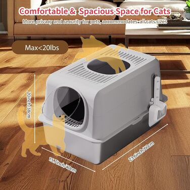 Лотку для котів з нержавіючої сталі з кришкою, великий, для великих котів, з совоком та килимком сірого кольору