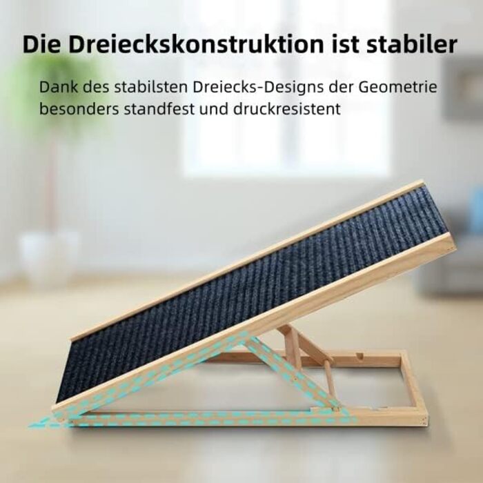 Рампа для котів та собак 3-в-1 Hunderampe – 100 см, з дерева, регульована висота (30-60 см), з антиковзним килимком, для ліжка/автомобіля/дивану