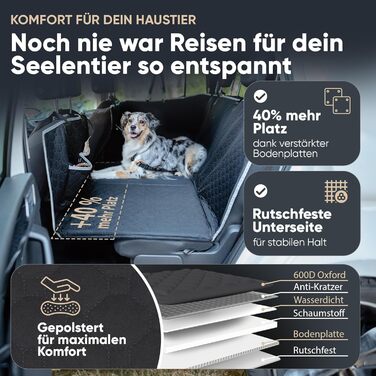 SEELENTIER® захисна підстилка для собак в авто: водонепроникна, антикіготна, 130x63 см, з ISOFIX, 2 повідки