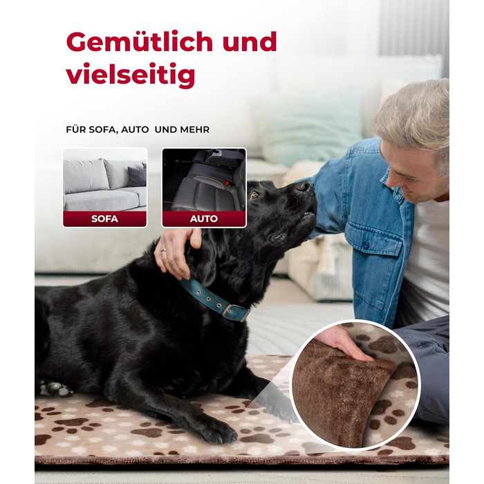Лежак-деко HS-Hundebett XL 95x135 см, двосторонній, бежевий, для собак, м'який з 3 см наповненням, для дивана, авто і клітки, вироблено в Німеччині