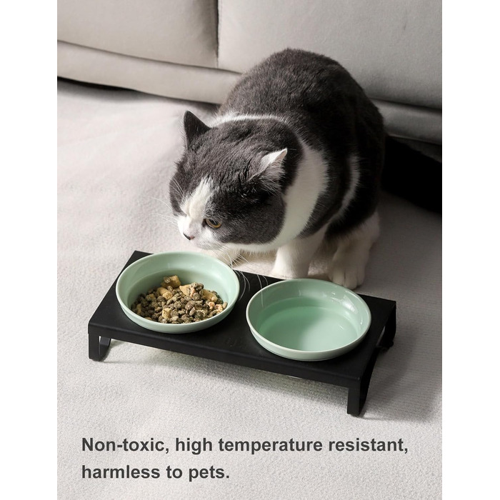 Керамічні годівниці та миски для котів та маленьких собак, зелені, 12,7 см, 2 миски + підставка, для вологого та сухого корму