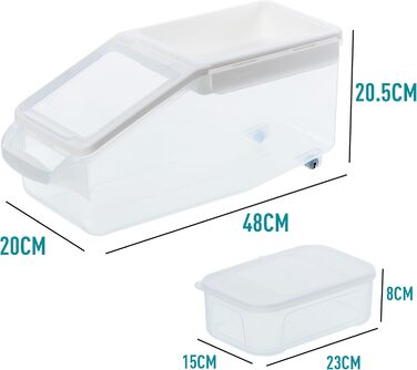 Контейнер для корму з колесами і мірною чашею, герметичний, BPA Free, верхня кришка, для сухого корму котів і собак, білий, розмір L