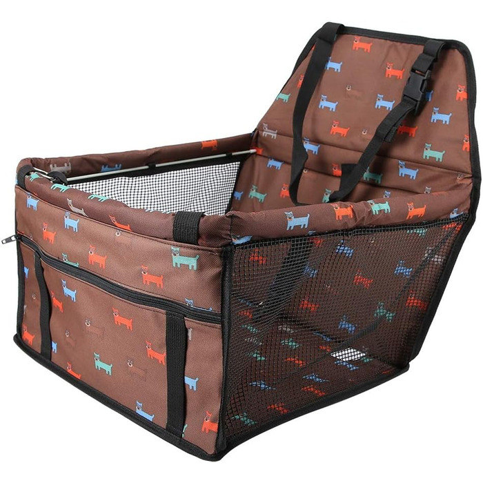 Зручний автокрісло для собак Lyrlody, 3-в-1, з підсумком, дихаючий, з ременями безпеки (колір: коричневий)