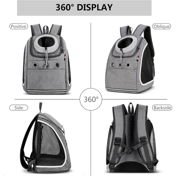 PETCUTE Рюкзак для собак та котів - переноска для маленьких тварин, сірий, для подорожей, кемпінгу та прогулянок