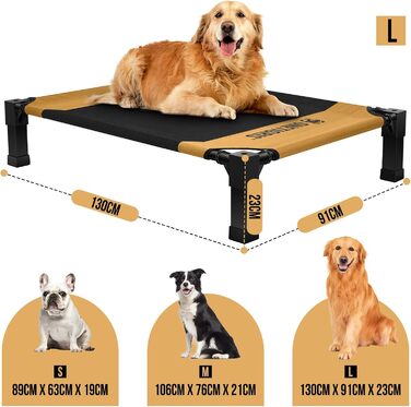 OneTigris лежанка для собак, піднята лежанка 130x91 см, висота 23 см, проста збірка, дихаюча, довговічна, легко миється, підходить для дому, двору, вулиці - коричнева L