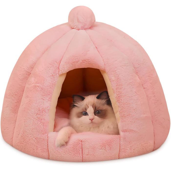 ALLSOPETS Котяче ліжко-іглу, намет для домашніх тварин, тепле затишне ліжко для собак і котів із знімною та праною подушкою, сакура рожева, розмір S, для малих і середніх порід