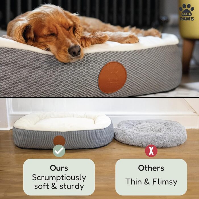 Ліжко для собак Elite Paws UK: ортопедичне, з двошаровим шаром піни та плюшевою подушкою, підтримка голови, шиї та суглобів, знімний чохол з флісу кремово-сірого кольору