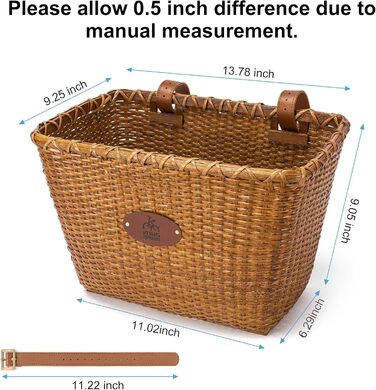 KONG MING CAR Кошик на кермо велосипеда – Ретро дизайн, міцний кошик з дерев’яною підкладкою та шкіряними ручками, ідеальний як передній кошик для велосипеда, коричневий