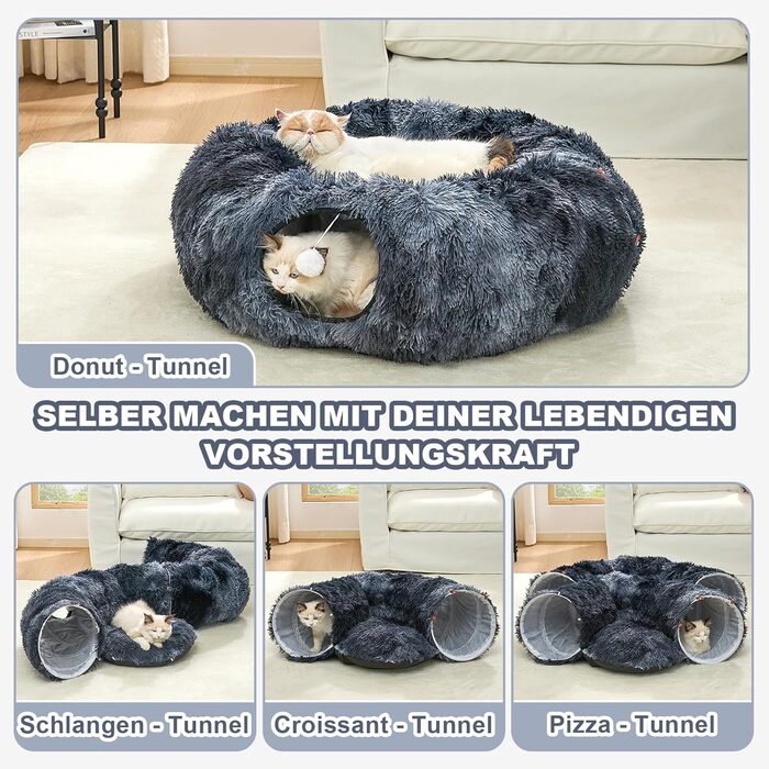 Туннель для котів Jiupety з лежаком, великий, темно-синій. Розкладний тунель-іграшка для котів, кроликів та хоряків. XXL