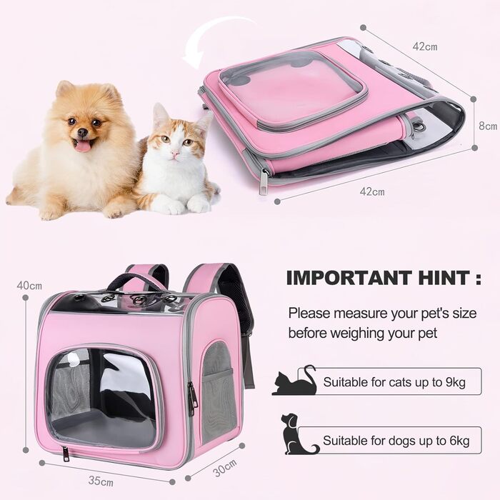 Рюкзак для кота Galatée з фронтальною відкриваемою конструкцією, сірий. Дихаючий рюкзак для вигулу собак та котів, для подорожей та прогулянок.