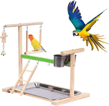 Дерев'яний ігровий комплекс Vogel Spielplatz для хвилястих попугаїв, канарів та інших птахів. Комплект з годівницями, сходами та гойдалкою.