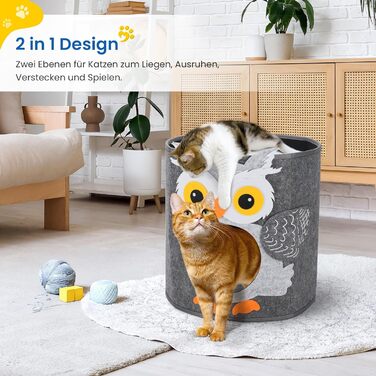 Кігтеточка-будиночок для котів Dripex з 2 поверхів, з фетру, з подушкою, 30 x 35 x 35 см (Сова)