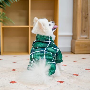 Теплий собачий светр з капюшоном у клітинку, британський стиль, отвір для повідка, одяг для собак Pitbull, зимовий одяг для всіх порід, цуценят, дівчаток та хлопчиків, котів, зелений, розмір Small