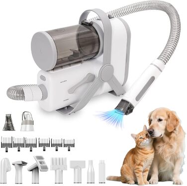 Пилосос для догляду за собаками та котами, набір для грумінгу з насадкою для шліфування нігтів, 10 інструментів, об'єм контейнера для сміття 2 л