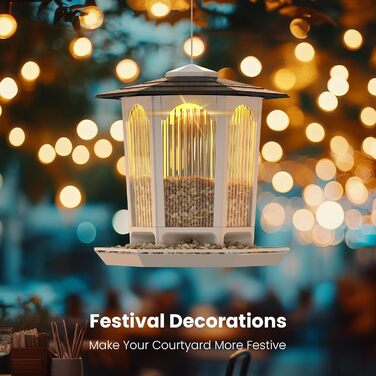 Підвісна годівниця для птахів Solar-Vogelfutterstation, для зовні, для кардиналів та диких птахів, унікальний подарунок для спостереження за птахами, білий, велика упаковка