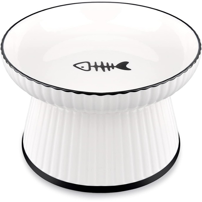 Керамічна миска для котів великого розміру, 18 см. Підвищена миска для здорового харчування без стресу, біла. Миска для котів та маленьких собак, анти-блювотний наповнювач, нековзна, 425 мл