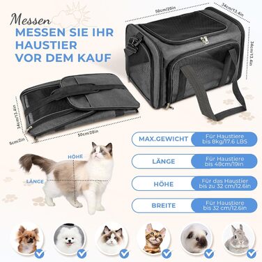 Транспортна сумка для кота та собаки до 5 кг, складана переноска для тварин з плечовим ременем (50 x 34 x 34 см, темно-сірий)