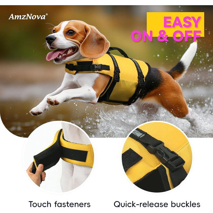 AMZNOVA Рик-стоп жилет для плавання собак, XL, жовтий. Жилет для собак, жилет для плавання, рятувальний жилет для собак. Підходить для човнів.