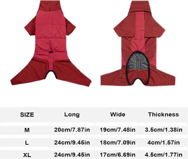 Водонепроникний зимовий одяг для собак: теплий куртка з високим коміром для маленьких, середніх та великих собак. Ідеально для кемпінгу та прогулянок на природі. Червоний колір, розмір M