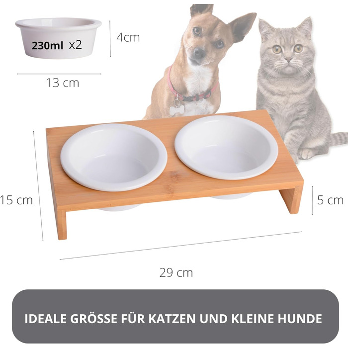 Підвищена годівниця для котів PETLINUS: керамічна та дерев'яна, для котів та маленьких собак (чорна)