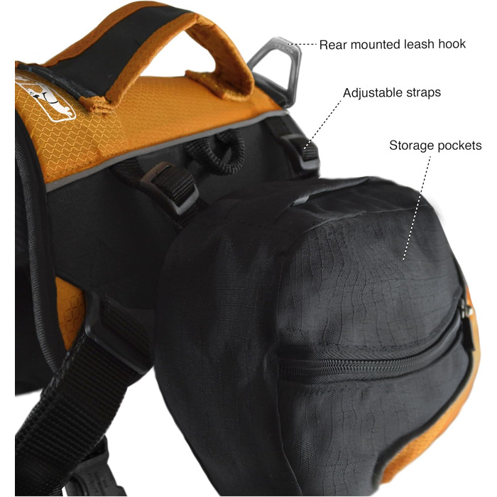 Kurgo Baxter Large - Трекінговий рюкзак для собак, чорний/оранжевий, для походів, бігу, кемпінгу
