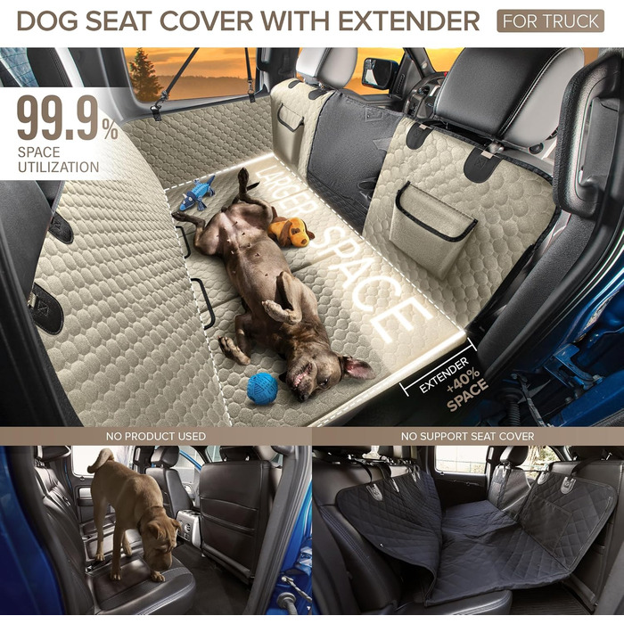 Подовжувач для заднього сидіння вантажівки XL для собак, жорстка підставка, чохол на сидіння для собак в авто, міцна гамак для собак в авто, водонепроникні чохли для тварин у вантажівки, F150, Ram1500 та великі SUV, сірий колір для вантажівок