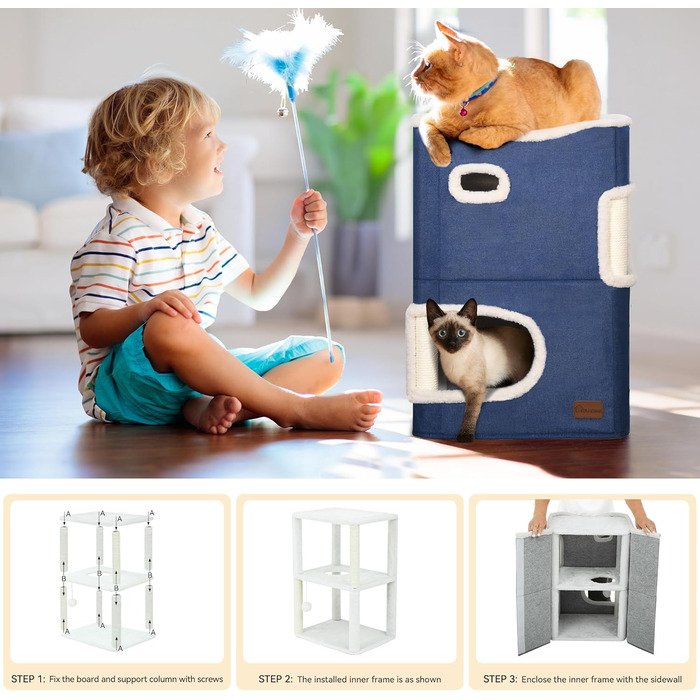 Будиночок для котів YITAHOME, котяче ліжко для домашніх котів, котяча вежа, когтеточка, котяча меблі, м'яке ліжко-ніша, синій