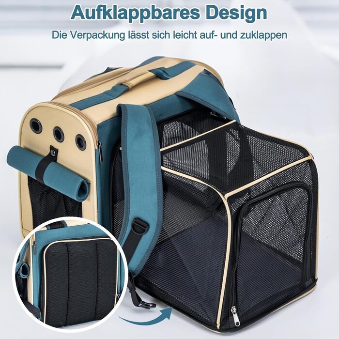 Розширюваний рюкзак для тварин Galatée, дозволений для перевезення в літаку, для котів та маленьких собак, дихаючий, для подорожей, хакі