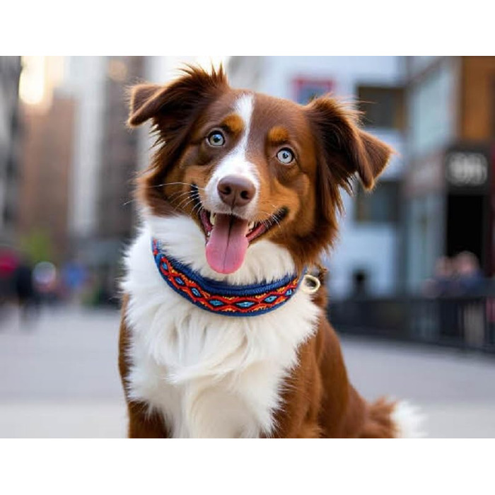 Нашийник для собак BUDDYPACK, широка та м'яка модель з неопреновим наповнювачем, розмір XXS-XL (кольоровий на синьому, XS/S (35-40 см))