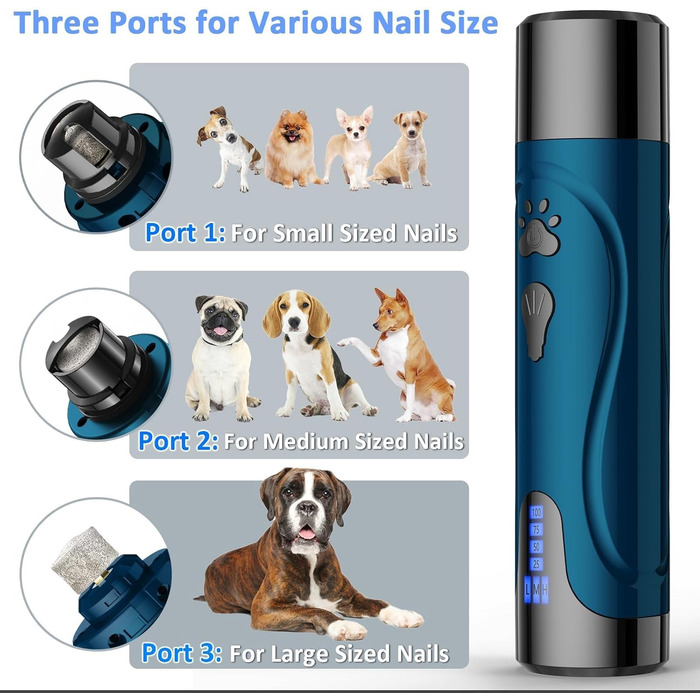 Електричний точилка для кігтів собак YABIFE, 3 швидкості, синій