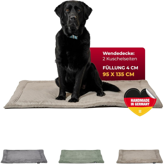 Килимок для собак HS-Hundebett® з підкладкою Cord, XS – Практичний та зручний – Зручна лежанка для собак – М'яка та затишна – Зелений, Made in DE, 95x135 см