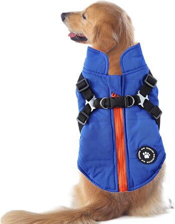 Зимовий теплий одяг для собак - водонепроникна куртка з шлейкою та D-кільцями, тепла жилетка для цуценят та собак різних розмірів (XL, блакитний)