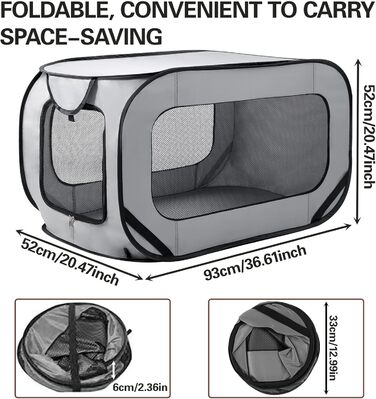 Транспортна переноска для собак CAIEJSAEN 92x52x52 см, складана, з оксфордської тканини, сітчаста, дихаюча, для подорожей та авто