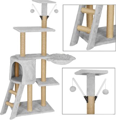 Котячий будиночок SPRINGOS з дряпалкою, 245 см, сірий, регульована висота