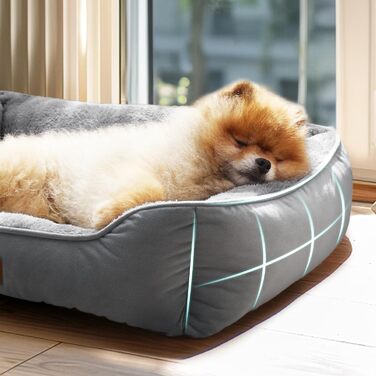 Ліжко для кота BEDSURE велике, миється - 63.5x53 см, неслизьке, для собак маленьких порід, квадратне ліжко-кошик з м'яким бортиком, сіре, 63.5 x 53 см (Д x Ш)