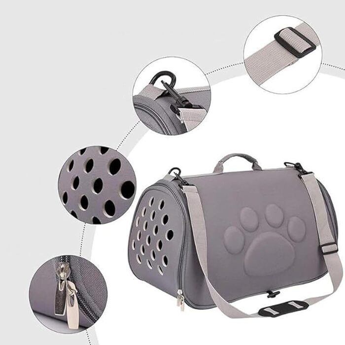 Транспортна сумка для кота - переноска для тварин з регульованим плечовим ременем, захисна сумка для прогулянок, подорожей, літака, ветеринара (Сірий, L)