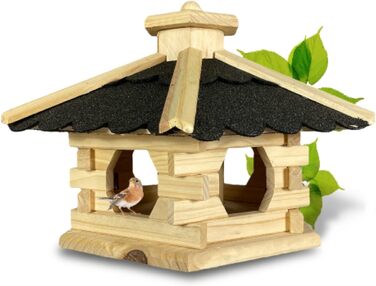 Дерев'яна годівниця для птахів GARTENETAGE Skandinavia з бункером, натуральний колір, ручна робота, для балкона та саду, стійка до погодних умов