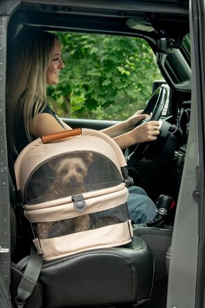 Pet Gear View 360 Ultra Lite автокрісло для собак і котів, безпечне перевезення, кнопковий вхід, 38,1 см, пісочний колір